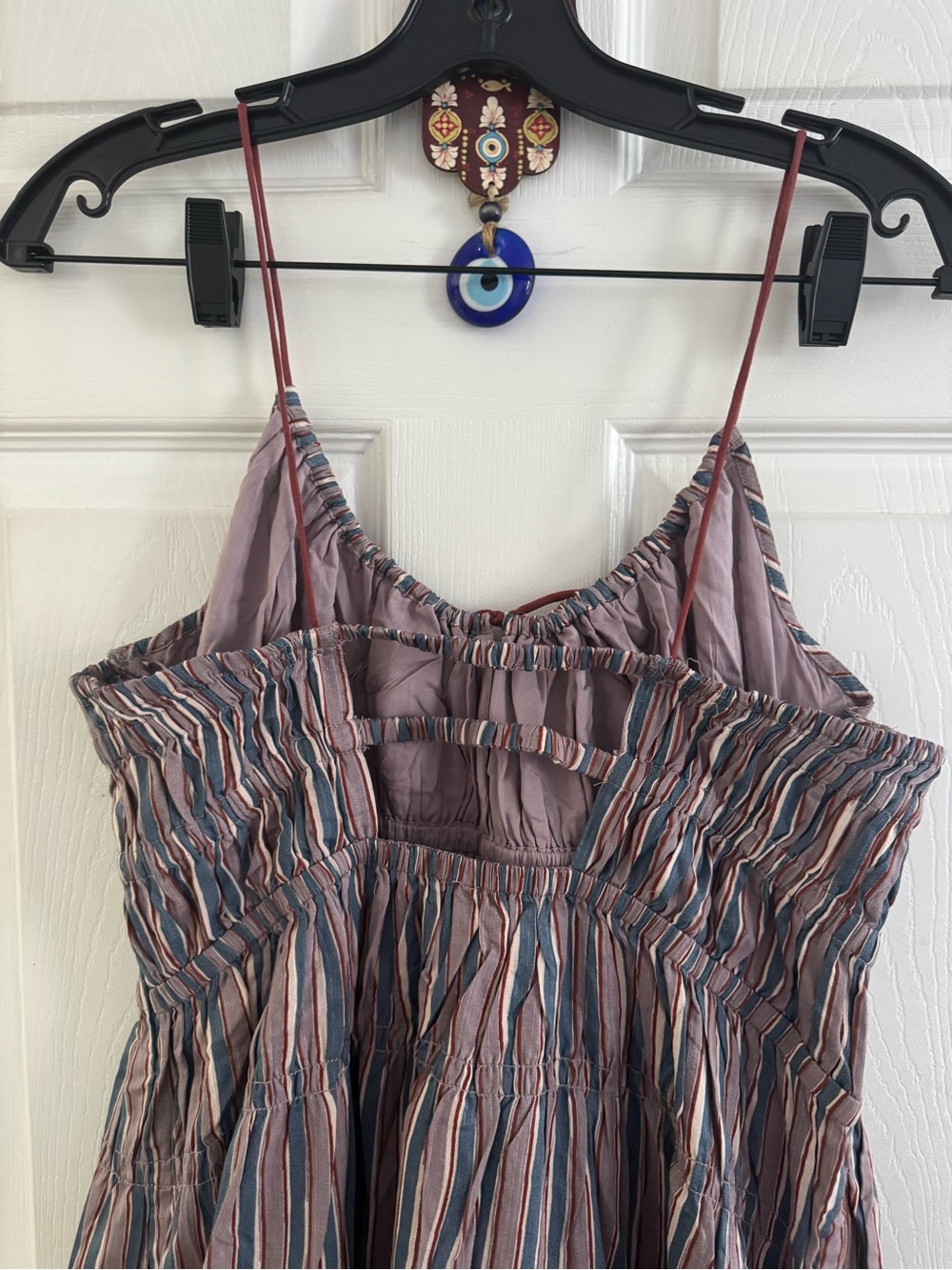 Free People Striped Tiered Maxi Dress in Dusty Rose, Blue & Cream - Picture 6 of 8